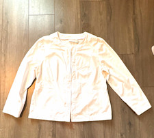 Chico's Solid White Collarless Hook  Eye Cotton Blend Short Jacket Sz 2  US 12
