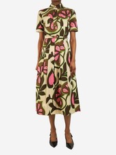 Gucci Multicolour belted floral cotton midi dress - size UK 6