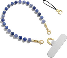 Natural Stone Phone Charm, Handmade Beaded Phone Wrist Strap with Tether Tab, Pu