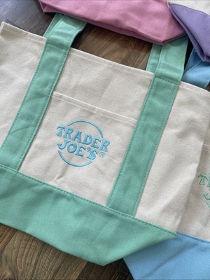 Trader Joe's Mini Tote Bags Full 2025 Pastel Set. Blue, Pink