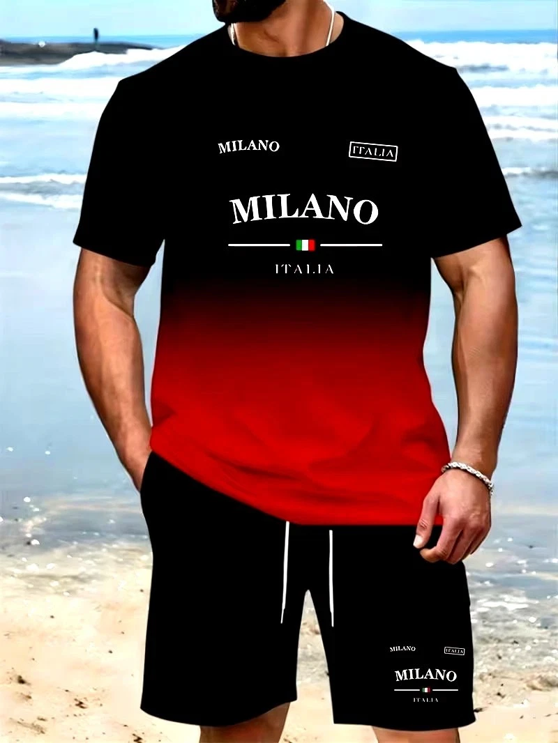 Milano T-Shirt & Shorts Italia Logo. Printed Italian Flag. XXL ( US 44 ). New