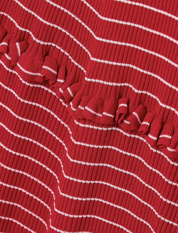 Altuzarra Womens Red Delpini ruffled striped ribbed Midi Dress Medium S  - Image 2 of 4
