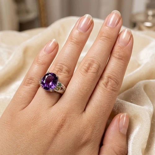 Gleaming Color Change Spinel Oval 9.10Ct 925 Sterling Silver White Gold Rings