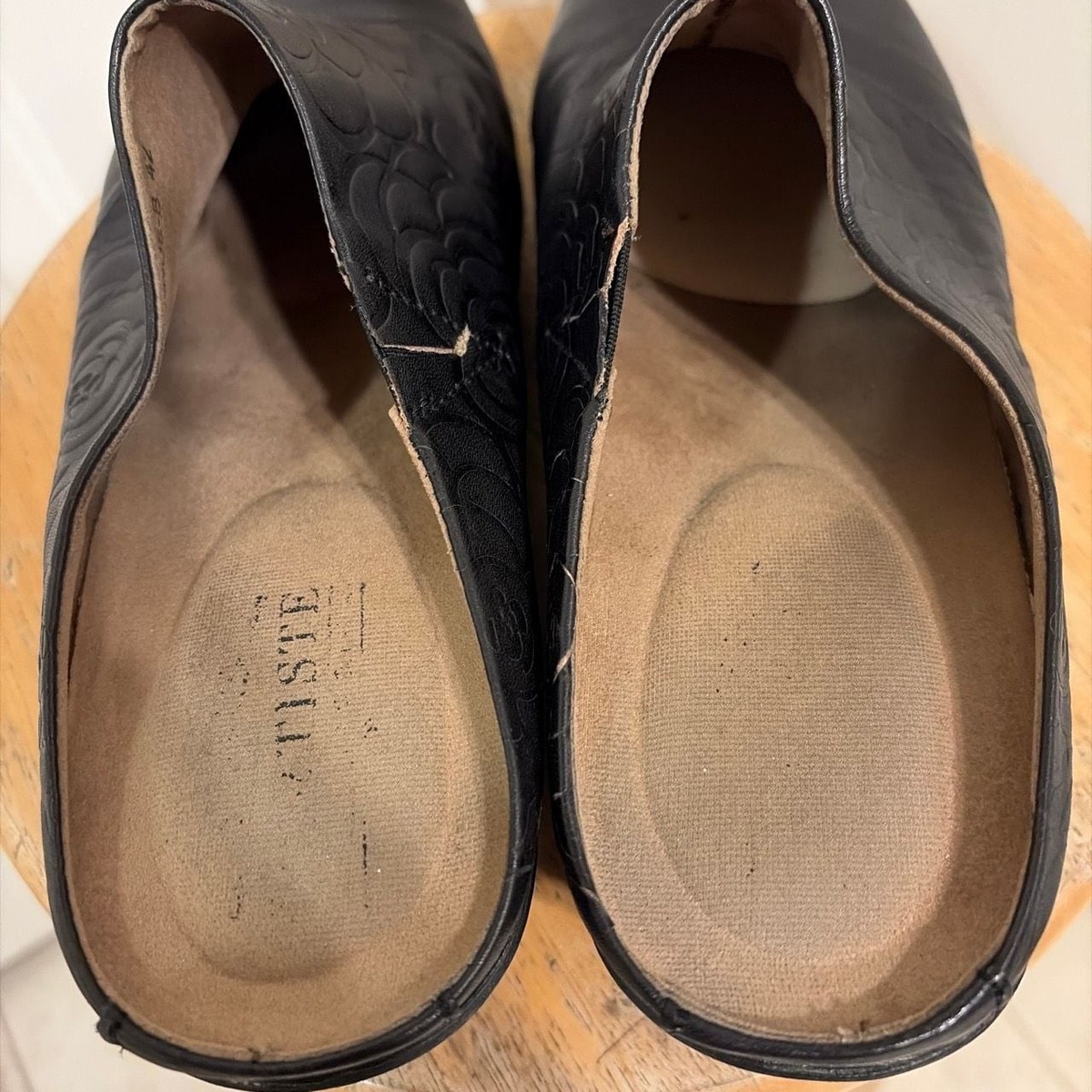 L'Artiste by Spring Step black embossed floral leather wedge mules View 6