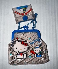 Vintage Sanrio Hello Kitty 1976 Vinyl Coin Purse 2 Pc Kisslock Blue Chain Rare