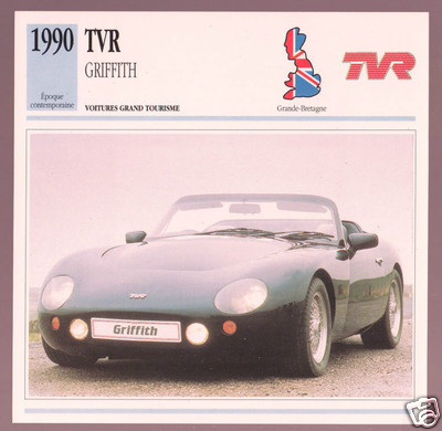 1990 TVR Griffith British Sports Car Photo Spec Sheet Info French Atlas Card