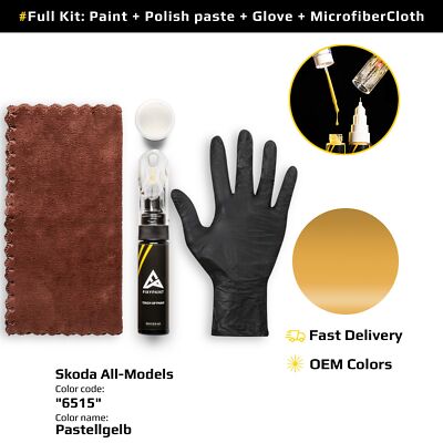 Touch up Paint for Skoda Code: 6515 Pastellgelb Fast Drying Scratch Repair