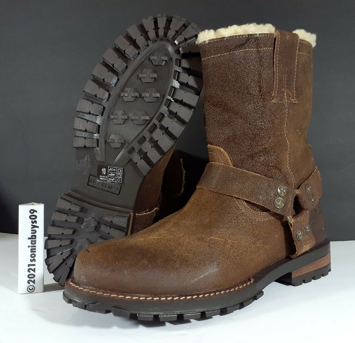 Luxe de Leon Santo Harness Leather Shearling Pull On Boots Enzo 40mm Harness Zip Boots - Tan Suede – FROMTHEFIRST main image 3