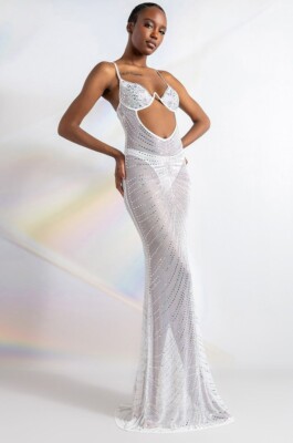 LUXX IS ALL I KNOW RHINESTONE MESH MAXI DRESS | eBay