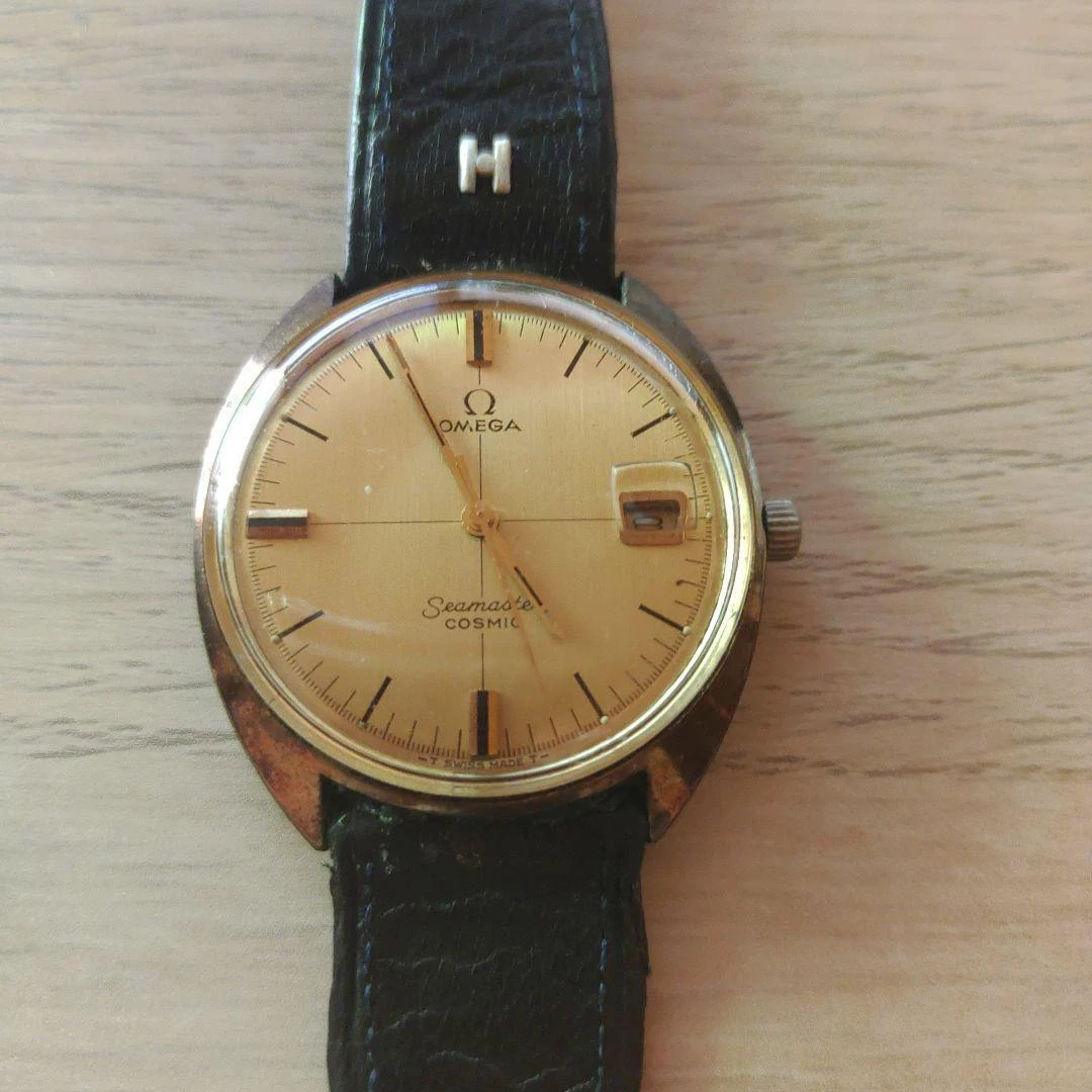 136017 SP TOOL107 OMEGA Seamaster Cosmic vintage wristwatch gold leather