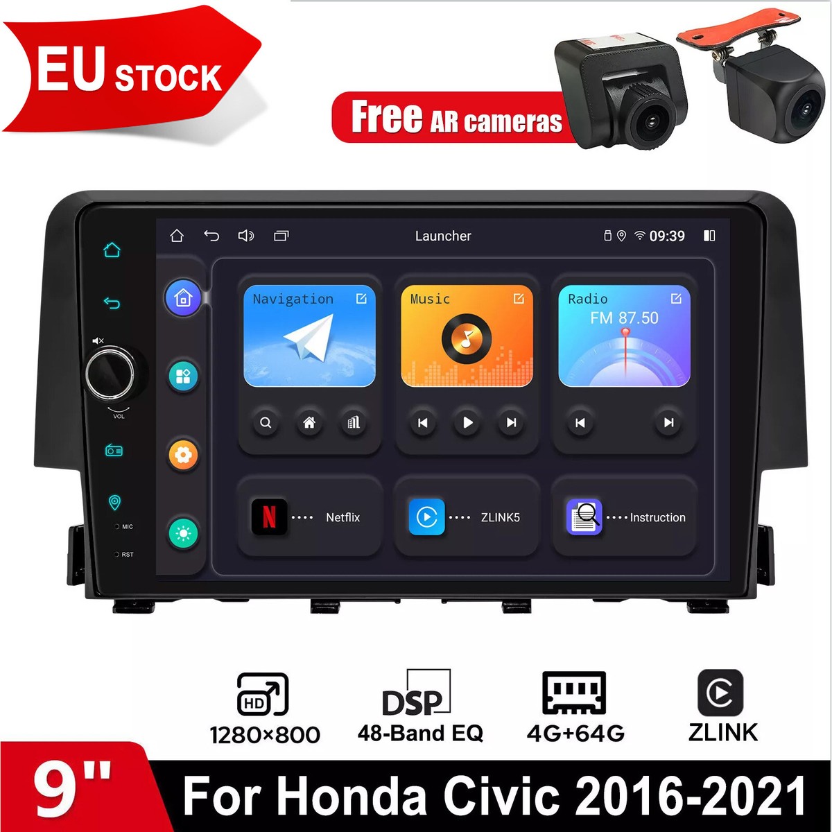 Inch Qualcomm Android 12 Autoradio For Honda Civic 2016-2021