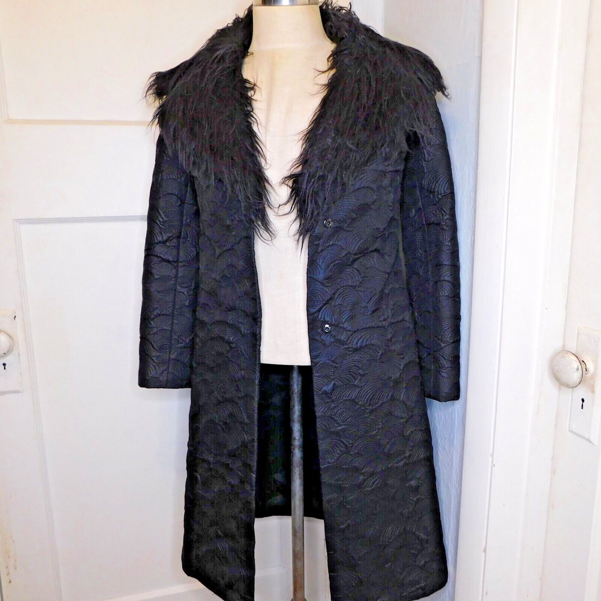 Vintage Vivienne Tam Womens Sz S XS Black Quilted Faux Fur Penny