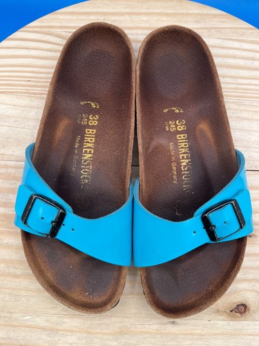 Birkenstock Pantolette Sandale Madrid Damen Gr. EU38/US7-7,5 blau Birko-Flor flach