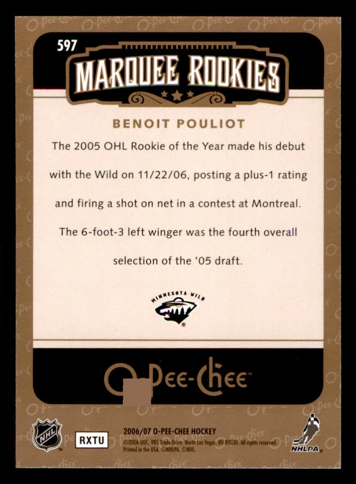 2006-07 O-Pee-Chee #597 Benoit Pouliot RC - Image 2 of 2