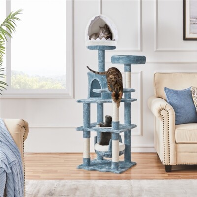 Cat Tree Ocean-themed with Shark's Mouth-shaped Nest Fish-shaped Platform 61inch