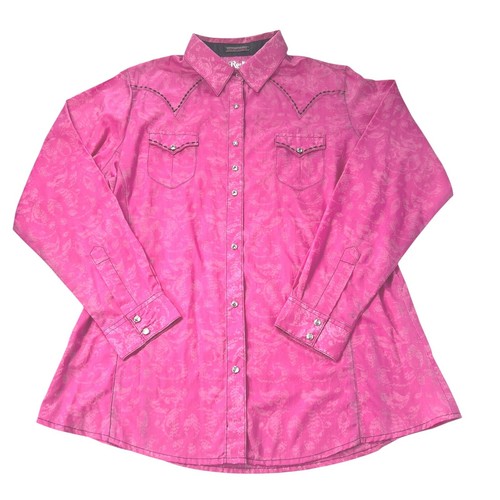Wrangler Rock 47 Women's Western Cowgirl Shirt Bright Pink Button Down Rodeo XL - Picture 4 of 8
