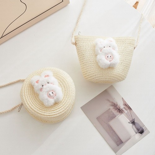 Mini Straw Bag Cute Animal Straw Crossbody Bag Fashion Kids Crossbody Purse - Picture 13 of 17