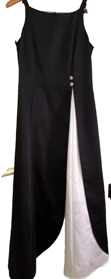 Vestido de noche Betsy & Adam blanco y negro satinado invitada de boda corbata negra TALLA 8 Foto 3 de 3