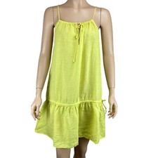 J.Crew Dress Size Medium Yellow Linen Tiered Tank Lightweight Beach