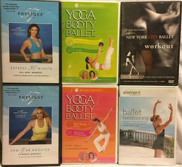 6 workout DVD lot Yoga Booty Ballet Total Toning Basics Physique 57