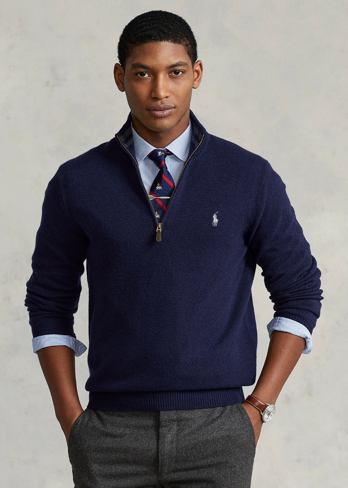 Polo Ralph Lauren Men's Cashmere Blend Quarter-Zip Sweater - Hunter Navy - Size XL