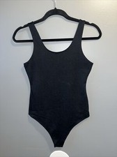 American Eagle Black Scoop Neck Bodysuit Womens S Thong Snap Closure Sleeveless