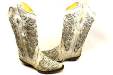 CORRAL Women's 6.5 M Glitter Inlay and Crystals White WESTERN WEDDING Boot A3322