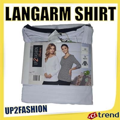 UP2FASHION Damen Langarm Basic Shirt, Regular Fit, 2er Pack, S/M/L weiss