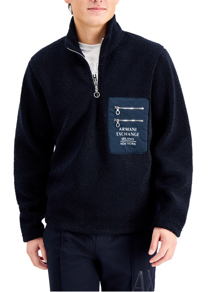 NWT ARMANI EXCHANGE A/X Mens L Deep Blue Polar Sherpa Fleece NWT ARMANI EXCHANGE A/X Mens L Deep Blue Polar Sherpa Fleece