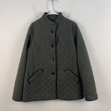 J. Richards Womens 12 Coat Jacket Wool Green Quilted Pockets Button Field 8911