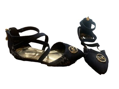 Girls Size 1 Michael Kors Monogram Ankle Strap blue Flats