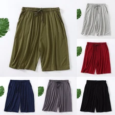 Men's Solid Soft Sleep Shorts Loose Lounge Shorts Sleep Pj Pant with Pockets e