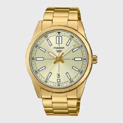 CASIO Original Quarz Herren Armbanduhr MTP-VD02G-9E | Goldfarbenes Zifferblat...