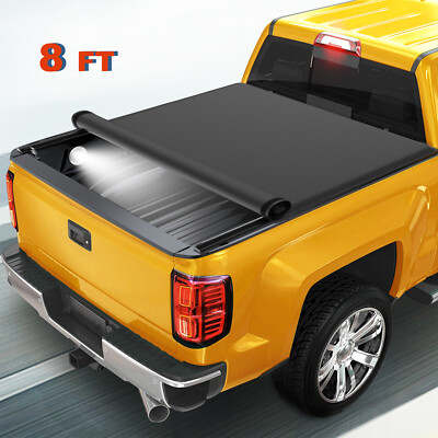 8FT Roll Up Tonneau Cover For 2014-2025 Toyota Tundra Truck Bed W/LED Waterproof