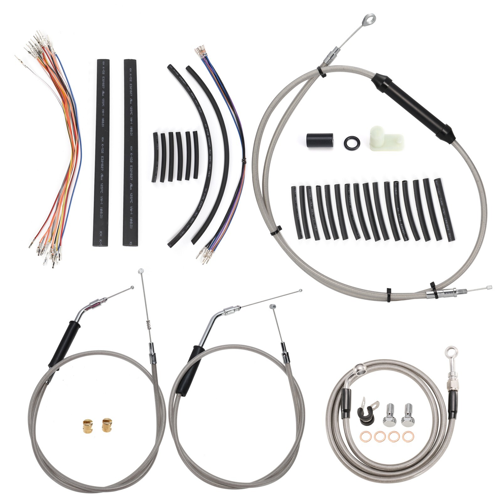 12" Bar Extended Cable Kit Brake Line Clutch Cable Throttle Cable For