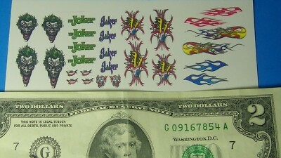 HO 1:87 Slot Car OR 1/64 Diecast Cars WHITE WATER SLIDE DECALS The JOKER FLAMES