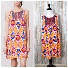 Anthropologie 8 Colorful 100% Silk Sequined Kaleidoscope Dress Shift Embellished