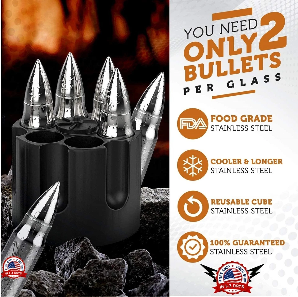 Cubos de gelo de uísque EXCLUSIVOS Cubos De Hielo Juego De Bala De Whisky Regalo Hombre - Imagem 3 de 4