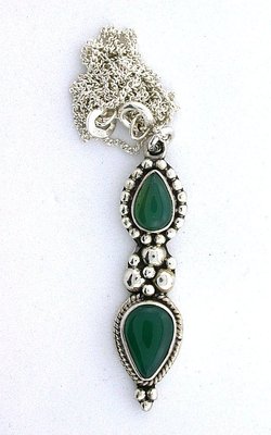 Birne grüner Achat Cabochon Edelstein Sterlingsilber Anhänger 18 Zoll Kette EBS2325