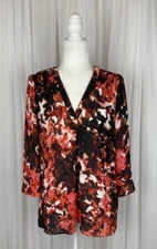 ana A New Approach Size M Black Coral Abstract Floral Print Pullover Blouse