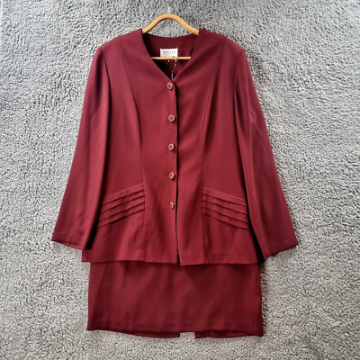 Vintage DOLINA Womens 2 Piece Skirt Jacket Size 16 burgundy Long Sleeve