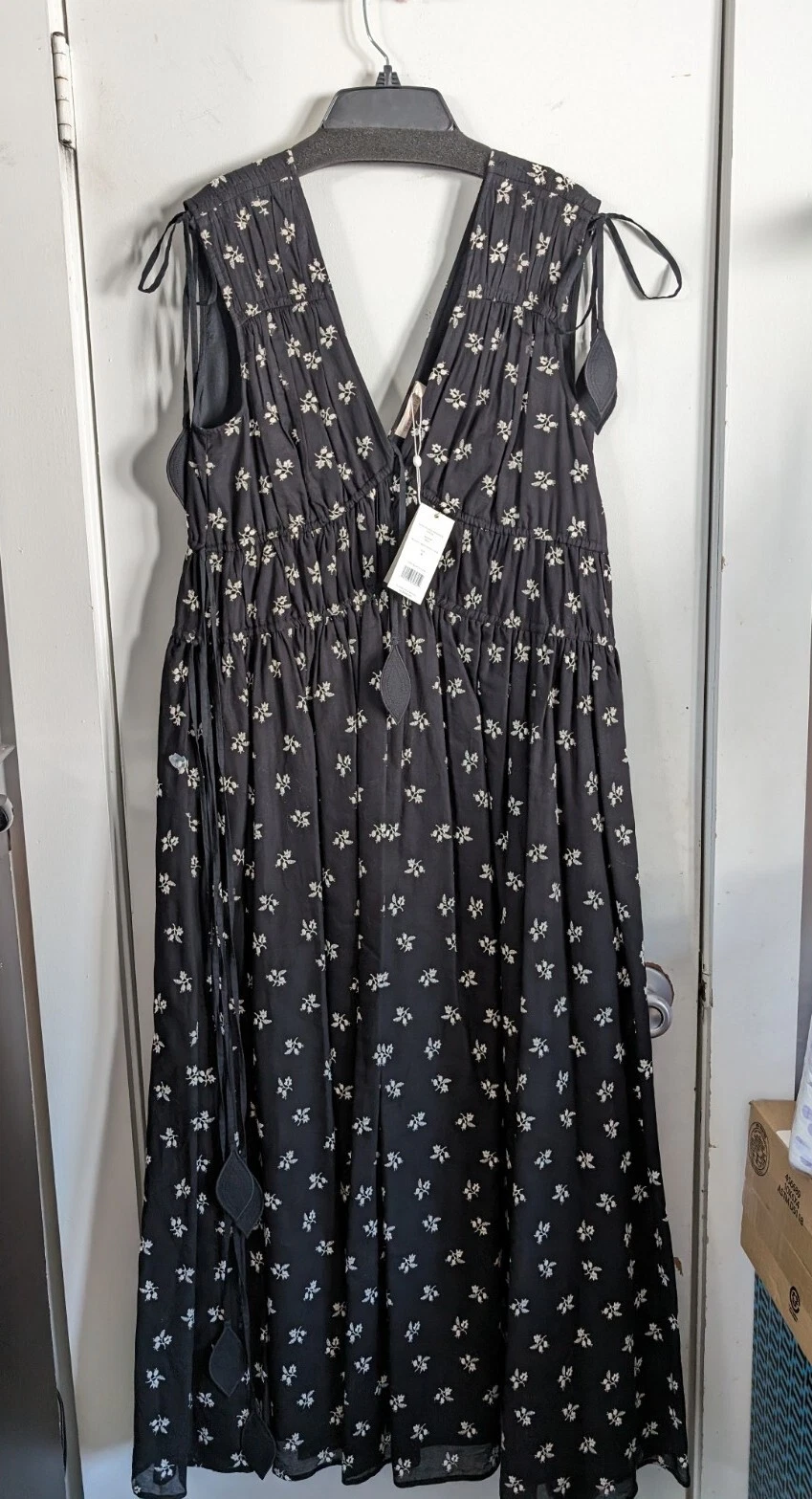 Abito con cravatta senza maniche Tory Burch nero nuovo avorio taglia 6