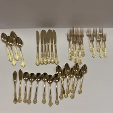Rogers Stanley Roberts Royalty Gold Plate Flatware Set 42 Piece 6 Place Settings