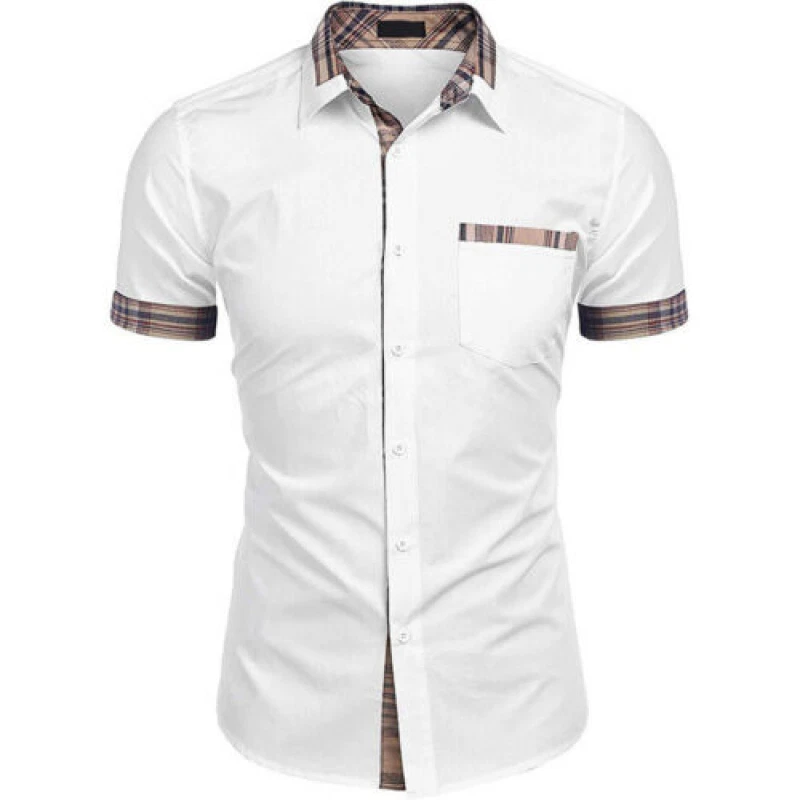 Men Linen Cotton Casual Shirt Short Sleeve Beach Formal Blouse Tee Solid Tops