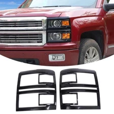Black Headlight Headlamp Trim Accessories Cover For 2014-15 Chevy Silverado 1500