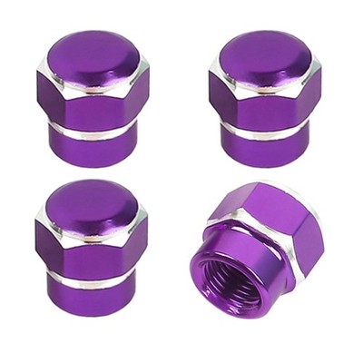 4PCS Car Tire Valve Stem Cap, Aluminum Hexagon 0.55×0.53 inch, Purple 