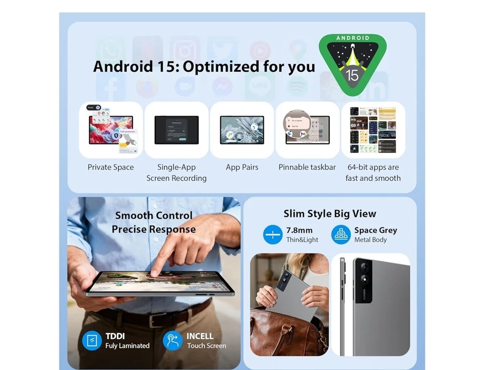 3k 2944*1840 13 Inch Android 15 Tablet 36GB RAM 512GB ROM 13 Dual Sim 4G Lte  - Image 3 of 4