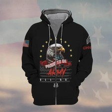 Proud Army Veteran Eagle Star Full Zip Patriotic Outerwear Hoodie Zip