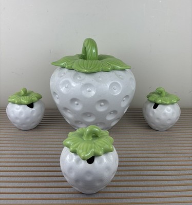 Vintage Martan Robalo Strawberry Jar Portugal & x3 Strawberry Preserve Jars VGC