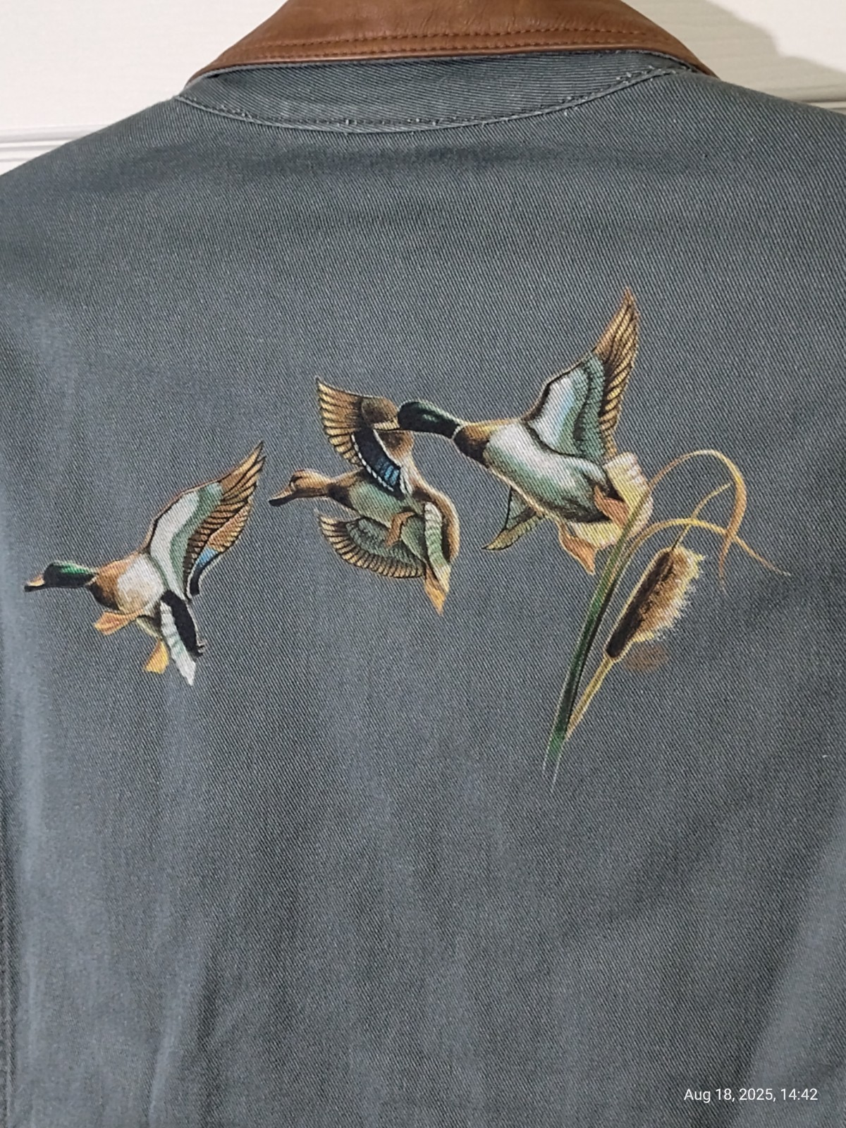 International Denim Chore Coat Lodan w Leather Collar Embroidery & Silk Screened